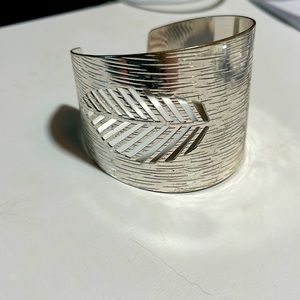 Silver cuff bracelet - leaf cut out